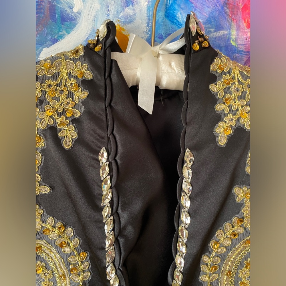 Stunning Black Gold Custom Hand crafted FORMAL Cocktail Evening Wedding DRESS ❤️ - Picture 5 of 13